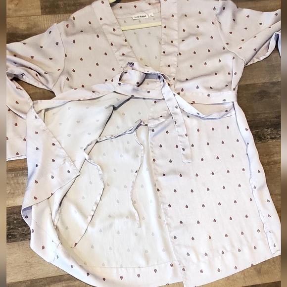 Roller Rabbit Lavender+Cranberry Tear Drop Silky Waffled Short Robe, OS, EUC - Picture 15 of 16